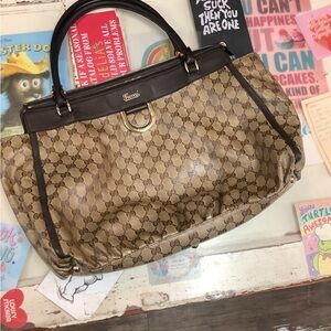 Gucci Brown Monogram Crystal Canvas D-Ring Abbey Tote Bag